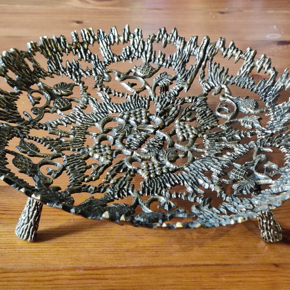 Vintage Modernist Solid Brass Footed Tray Plate Made in Israel - Picture 3 of 9